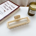 Elegant beige marble pattern acetate hair claw clip with rectangular design on desk - Large Off-White-11cm (No Logo)