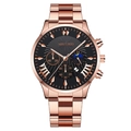 Men's rose gold chronograph watch with black dial and stainless steel band - Black Dial Rose Gold Hands Rose Gold Band (Fork End)