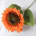 Artificial orange sunflower with realistic fabric petals and deep green leaves - Orange