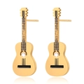 Pendientes de guitarra dorados de acero inoxidable con cristales incrustados y acabado pulido - Dorado