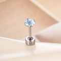 Silver stud earring with 4mm light blue round zircon in candy-colored firework cut - 4mm Zircon + Screw Back / Light Sea Blue (Single Piece)