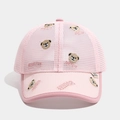 Detail of breathable pink mesh baseball cap with cute embroidered bears and stitching - 52cm 2-5 Years Old / Pink