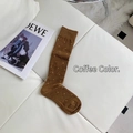 Brown vintage polka dot knee high cotton socks in retro preppy style for women - Brown