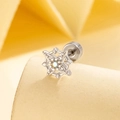 Silver octagonal star stud earring with iridescent gemstone and micro-pave zircons - Silver Eight-pointed Star Zirconia Style (A-449 Single Piece)