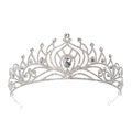 Elegant silver bridal crown with shimmering rhinestones and a vintage teardrop centerpiece - Style HG1424 A - Silver Base White Rhinestone & White Glass
