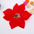 Artificial red velvet poinsettia flower head with realistic stamens on white background - Large Christmas Flower (21cm)