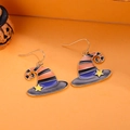 Detail of wizard hat Halloween earrings with orange and black stripes and gold star detail - FX186 (Witch Hat Enamel)