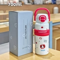 700ml cartoon lucky dog vacuum insulated water bottle in white and red with carry handle - Red-Panda 700ml