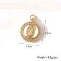 Detailed view of oval gold-plated Guadalupe pendant with white zircons and dimensions - Praying Virgin Mary (Pendant Only)