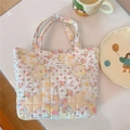 Quilted floral handbag detail with a vintage pattern on a cozy white desk setup - Light Yellow Floral Quilted