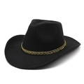 Classic black wool felt western cowboy hat with decorative gold braided band and wide brim - Black