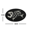Fish skeleton embroidery patch in black and white, size 8x5cm with hook and loop back - Fishbone (Oval)