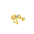 Golden bow stud earrings with blue and white zircons and screw ball backings - Blue and White Rhinestone Bow (24080703-6)