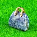 Blue and white mottled crystal mini handbag pendant with a golden metal handle - Blue Sodalite