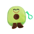 Close-up of cute 3D plush avocado coin purse with embroidery details and green clip - Green-Smile