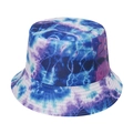 Detail of blue and purple tie-dye bucket hat with reinforced brim stitching - 58cm / Blue Purple White Cloud Tie-Dye (8)