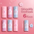 Set di 6 gomme a forma di ciliegio in gelatina rosa viola e blu 56x20mm - Striscia lunga Sakura Confezione da 6