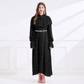Elegantes schwarzes Spitzenkleid in A-Linie mit Faltenrock und Luxus-Perlengürtel - Einheitsgröße / Schwarz