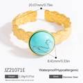 18k gold plated stainless steel open ring featuring a round turquoise stone and woven band - Turquoise Color Round Style (JZ21071E)