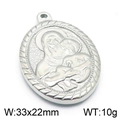 Pendentif ovale Vierge Marie en argent avec relief fin et bordure décorative, 33x22mm - Style Vierge à l'Enfant Couleur Acier (KLJ5923-Z)