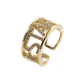 Verstellbarer goldener MAMA-Ring mit funkelndem Zirkonbesatz auf weißem Hintergrund - Einstellbar Offen / MAMA-Buchstabe (CR0216STAR-CX) / Gold