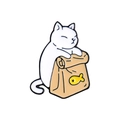 Spilla in smalto gatto bianco con sacchetto di carta, distintivo creativo in metallo - Gatto Bianco (XZ4553)