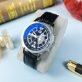 Classic men's quartz watch with black leather strap and blue gradient dial on display - New Black Dial Black Strap