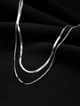 Double-layered silver titanium steel necklace with a snake chain and a beaded chain - Double Layer Snake Chain / Steel