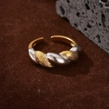 Bague ajustable en argent S925 avec design bicolore torsadé doré et argenté style ouvert - Taille 14 (Ajustable) / Or 18K + Or Blanc