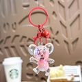 Pink Jerry cartoon keychain with liquid quicksand effect and red bell accessory - Red Mouse Milk Bean
