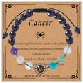Cancer zodiac bracelet featuring blue sandstone beads on an adjustable black cord - Cancer (Woven Style)
