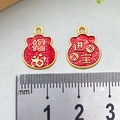DIY red and gold fortune bag charm pendant with lucky coin pattern and 12mm width - Wealth Lucky Small Tag (15x11mm)