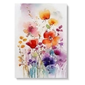 Vertical watercolor floral canvas print featuring red orange and purple blooming flowers - 10x15cm / Style C