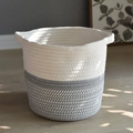 Two-tone cotton rope woven basket in off-white and grey with integrated handles - White+Heather Gray 25cm