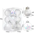 Set de 12 adornos navideños con bolas de celosía blanca y esferas láser transparentes - 6cm/12 Pzs / Tira de Color Envuelta en Tela de Cuadros