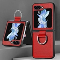 Red PU leather case for Samsung Z Flip series with black frame and silver ring holder - Samsung Z Flip 5G/Z Flip / Red