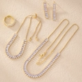 Gold-plated jewelry set with rectangular cubic zirconia including necklace and ring - Gold Color Clear Zirconia (ZT0004-1)