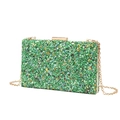 Pochette de soirée chic en pierres vertes avec chaîne dorée et cadre métallique de profil - Vert