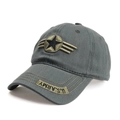 Dark grey cotton military baseball cap with star embroidery and U.S. ARMY brim detail - Adjustable / Round Star Wings - Army Green