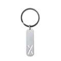 Silver stainless steel keychain with rectangular bar pendant and cutout letter X - Letter X