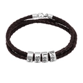 Bracelet en cuir tressé marron foncé avec quatre perles en métal argenté personnalisées - 1 Perle Couleur Acier / Perle Acier et Corde Brune