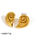Golden spiral conch earrings in 18k gold plated stainless steel, 28.5mm size - Golden Spiral Texture Earrings (TE60063-G)