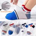 Set di 5 paia di calze in cotone traspirante per bambini con motivi marini blu - Granchio A Rete / 3-5 Anni (Lunghezza del piede 13-15cm)