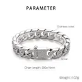 Silver stainless steel Cuban chain bracelet with paved zircon links and beetle clasp - Large Portrait Relief Style (KB157832-KJX) / 220mm x 15mm
