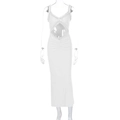 Sexy weißes Maxikleid mit Ausschnitten, Rüschenbesatz und schmaler Passform - S / Weiß