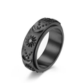 Black stainless steel spinner ring featuring celestial sun moon and star engravings - Size 6 / Black