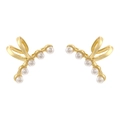 Elegant pair of gold-plated pearl ear cuffs featuring curved white pearls on a minimalist white backdrop - Pearl Ear Cuff (VE1505) / Gold