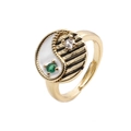 Verstellbarer goldener Ring mit weißem Emaille Yin Yang Design und Zirkonia Besatz - Einstellbar Offen / Weiß