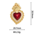 Detail view of sacred heart pendant with red gem and 30.9mm by 20.7mm size measurements - Wavy Edge Sacred Heart (DZ-014)