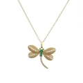 Gold dragonfly pendant necklace with green gemstones and sparkling cubic zirconia stones - Dragonfly Emerald Green Full Zirconia Style (CN001409CX)